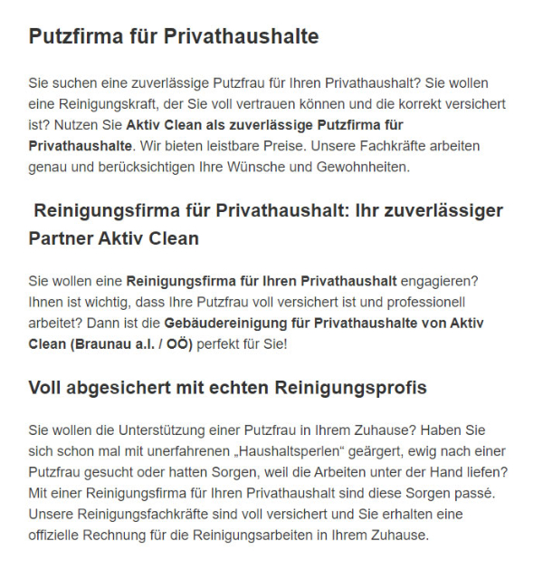 Reinigung fuer Privathaushalte für  Oberösterreich